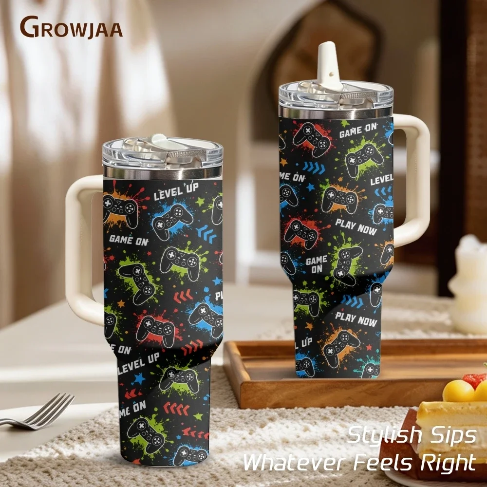 Lets Go Gaming Pattern Vacuum Flasks 40oz 3rd Gen Vacuum Insulated Stainless Steel Tumbler Cup With Handle Straw Lid