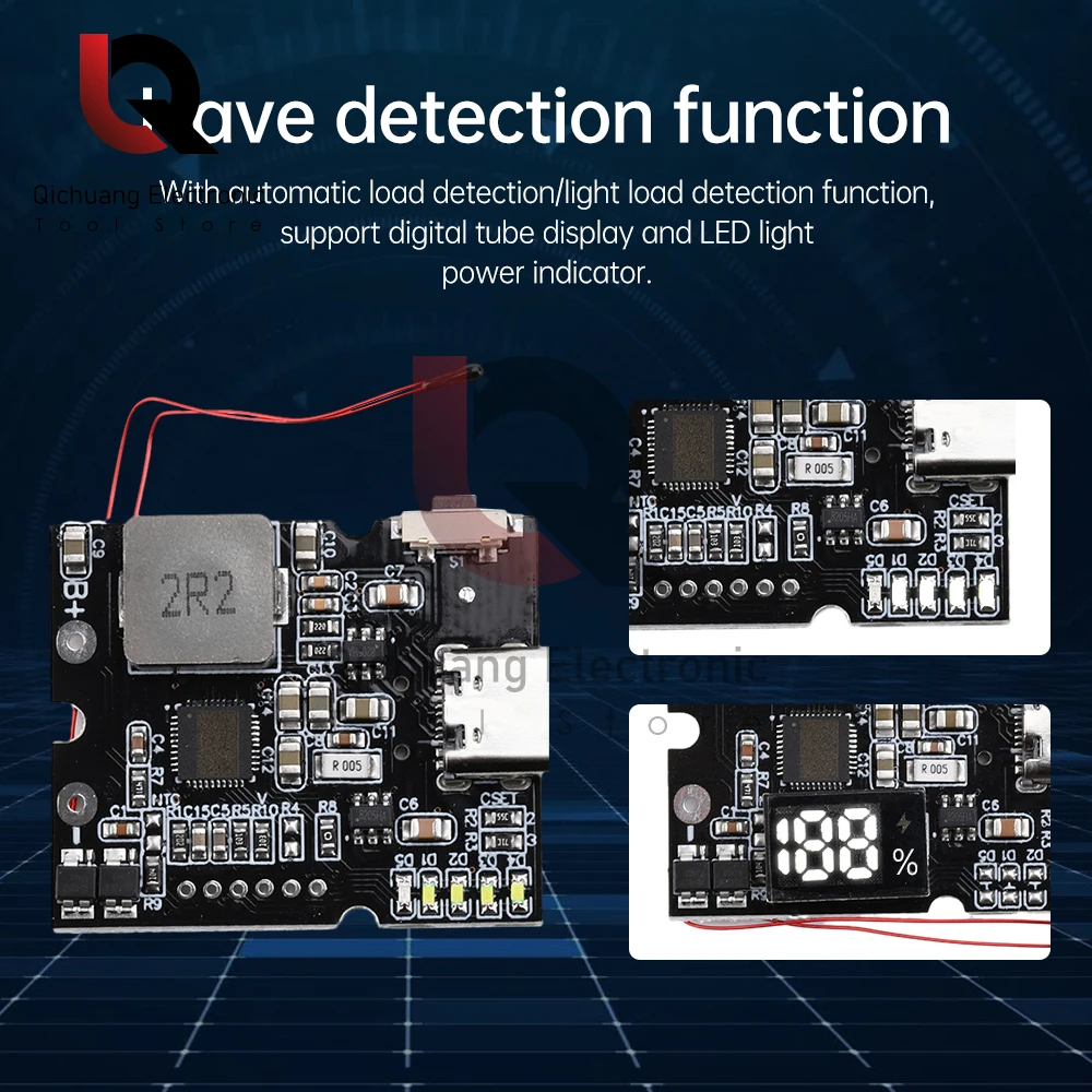22,5 W Banco de Potencia Bidireccional de Carga Rápida Placa de Circuito Módulo de Energía Móvil Con Digital/Luz Tipo-c USB Suppor PD/QC3.0 2,0