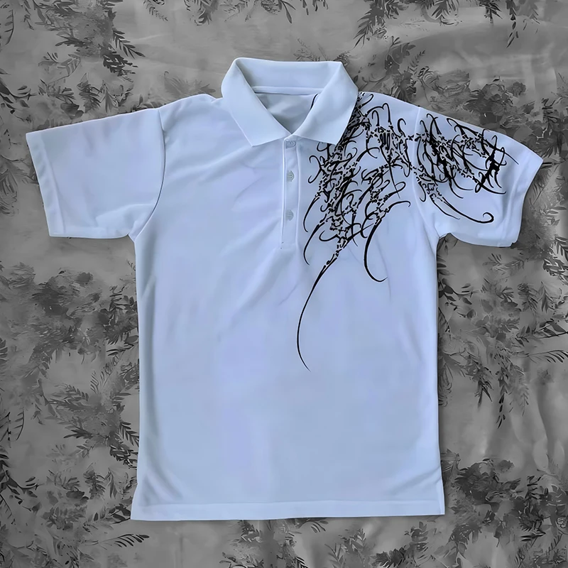 

European and American style trend retro men's retro polo shirt personalized printed T-shirt top high street punk Harajuku Y2K