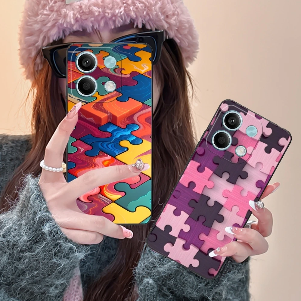 Puzzle Pretty Fashion Mobile Cell Phone Case for Xiaomi POCO M6 M5 M4 M3 X6 X5 X4 X3 F6 F5 F4 F3 F2 C40 Pro GT 5G Black Cover