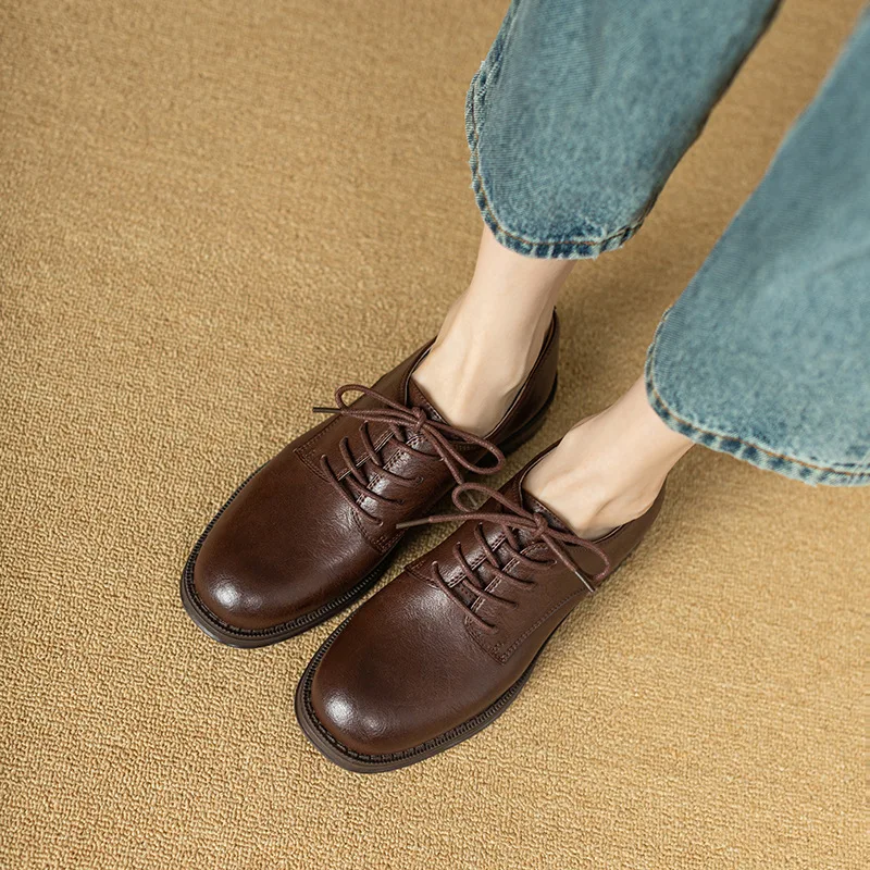

Rough order shoes 2026 spring new British style round toe small leather shoes for women