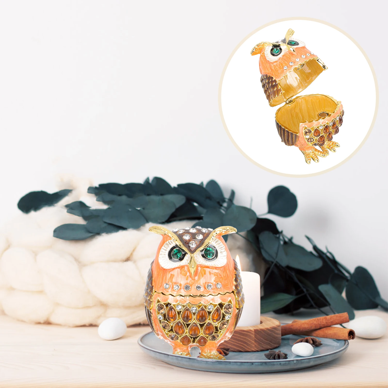 

Шкатулка для драгоценностей из сплава, статуя совы, небольшой держатель-органайзер, ретро-орнамент для дома, браслеты, кольца, ожерелья, серьги, подарки, брелок