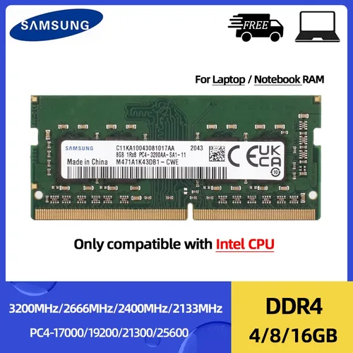 Memoria Ram Samsung DDR4 4GB 8GB 3200MHz 16GB 2666Mhz 2400MHz 2133MHz SODIMM para CPU Intel PC4 3200AA 2666V 2400T memoria para ordenador portátil