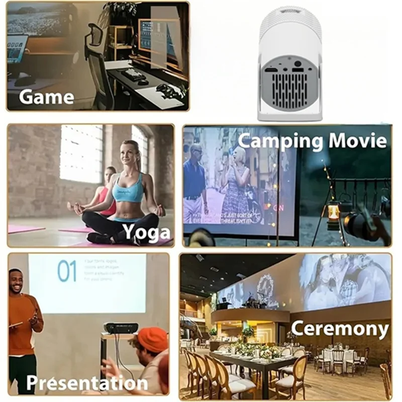 【B74A】Tragbarer Mini-Projektor 720P-Projektor mit automatischer vertikaler Keystone 180-Drehung, unterstützt Mobiltelefon, gleicher Bildschirm