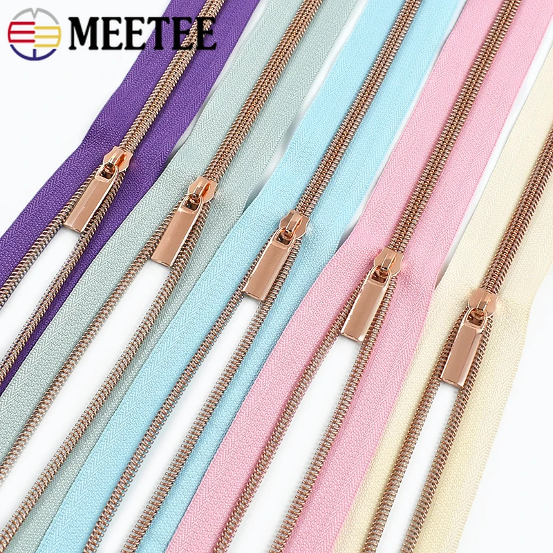1-5M 5# RoseGold Nylon Zipper Sliders Bag Shoes Zippers Tape Per Meter Zips Pulls Heads Purse Repair Kit DIY Sewing Accessories