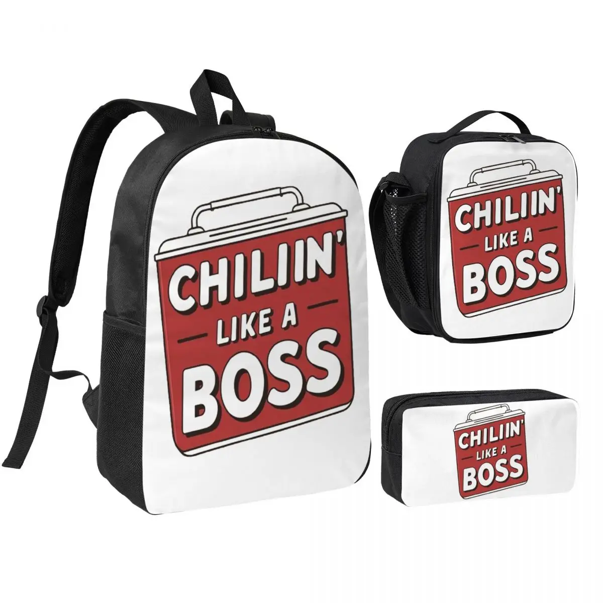 

Chillin Like A Boss Backpack Boys Girls BookBag School Bag Shoulder Bags 3ps Insulated Lunch Bag Pencil Case