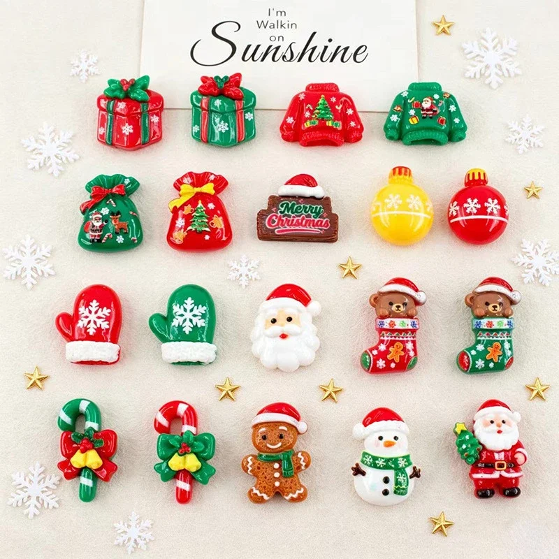 100pcs Cute Christmas Man Snowman Series Flatback Resin Cabochon DIY for Phone Case Hairpin Keychain Earrings Scrapbook Decor