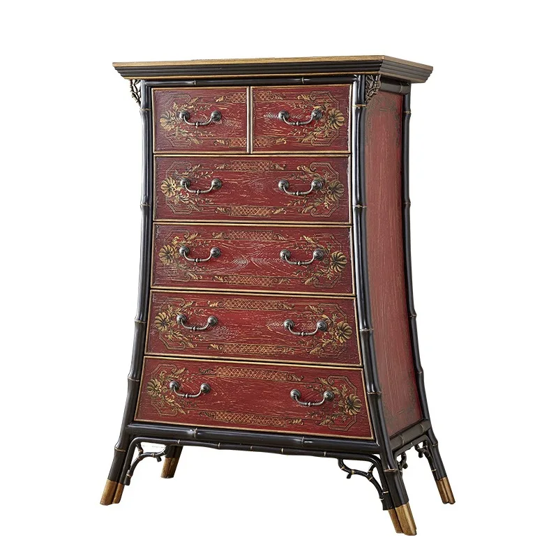 

Комод из цельного дерева, настенный шкафчик для хранения вещей в спальне, окрашенный шесть сундуктов