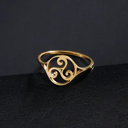 HIPEE Retro Triple Spiral Symbol Ring Amulet Solomon Signet Ring Stainless Steel Celtic Knot Rings for Women Men Amulet Jewelry