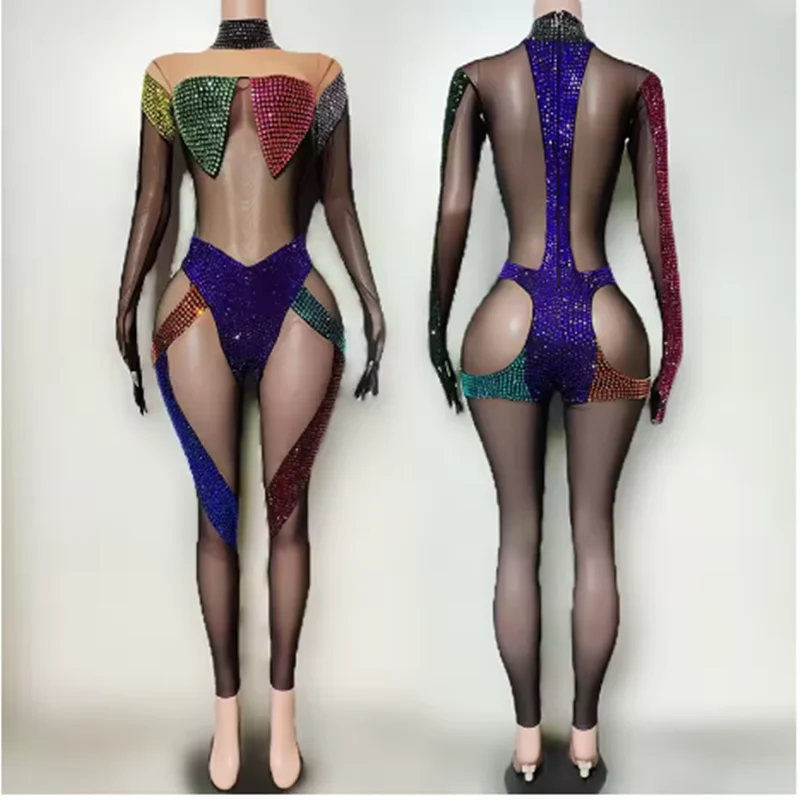 Strój do klubu nocnego, seksowny, kolorowy, z długim rękawem, body, strój dla showgirl, strój do występów DS, strój na festiwal, imprezę rave, yj652