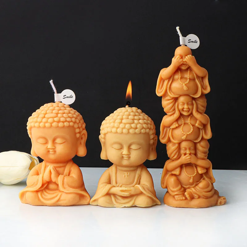 Śliczna świeca Budda z kreskówek Silikonowa forma 3D Modlący się posąg Buddy Świeca gipsowa Żywica Forma do robienia dekoracji religijnych Prezenty rzemieślnicze