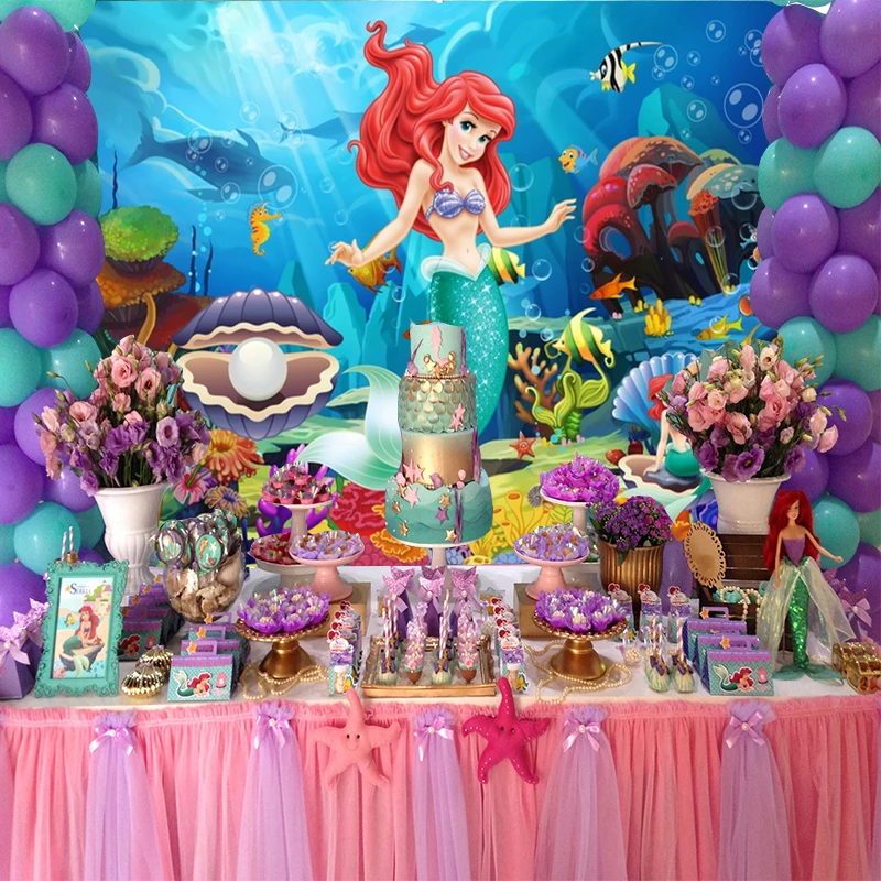 Disney personalizado pequena sereia ariel pano de fundo princesa meninas festa de aniversário feliz chá de fraldas fundo fotografia submarina