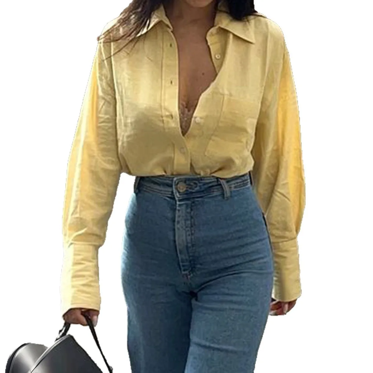 Csa de Manga Larga para Mujer, Talla Pequeña, Cuello  de Aodón, Estilo Europeo, Hoada, a la Moda