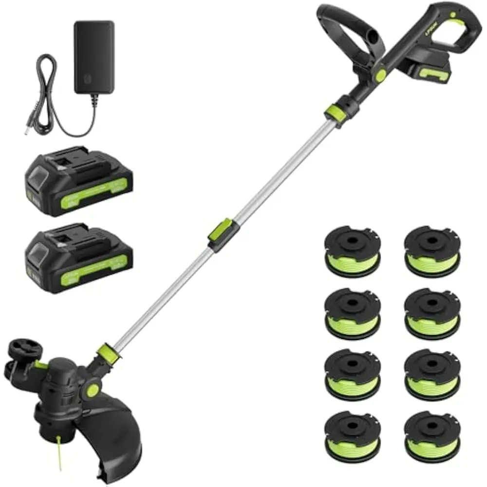 

20V Cordless String Trimmer, Two 2.0Ah Battery Powered w/ Fast Charger, 12'' Grass Cutter with Auto Line Feed with 8 Lines