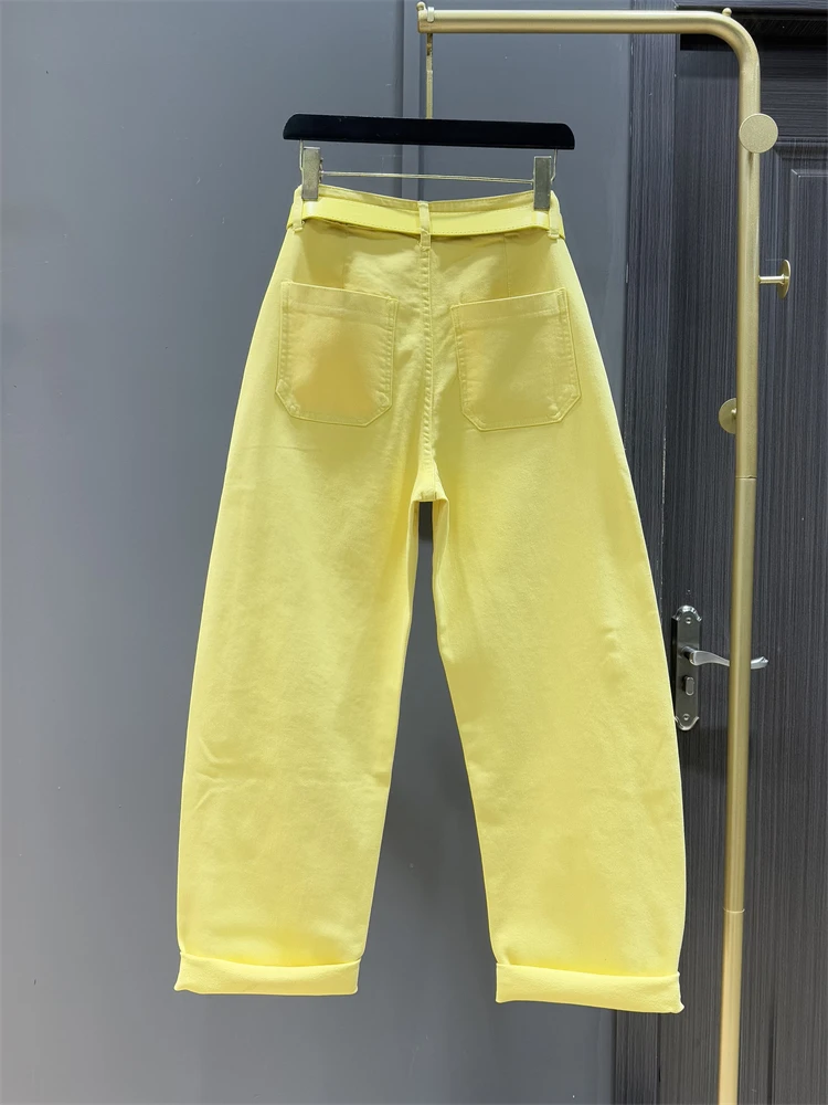 Yellow Casual Jeans Women's 2025 Spring New Fashion Wide-leg Loose Pants Mopping Floor Harlan Trousers Ladies