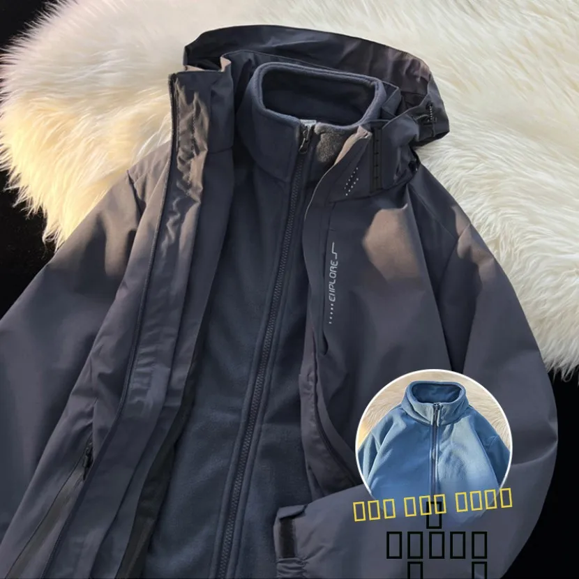 

Мужская зимняя куртка-трансформер 3-в-1 с флисовой подкладкой из овчины, теплая молодежная модная верхняя одежда, повседневное пальто свободного кроя