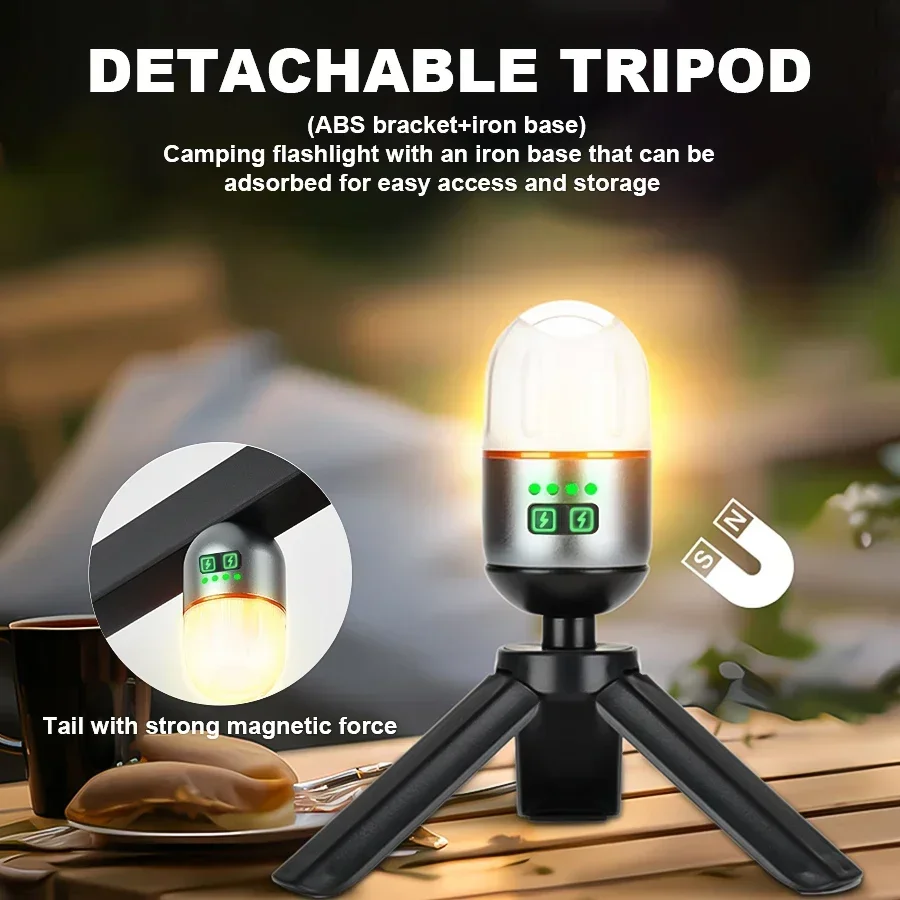 Multifunctional Camping Light with Stand Outdoor Ambiance Lamp Built-in Battery Rechargeable Strong Light Flashlight Work Lights