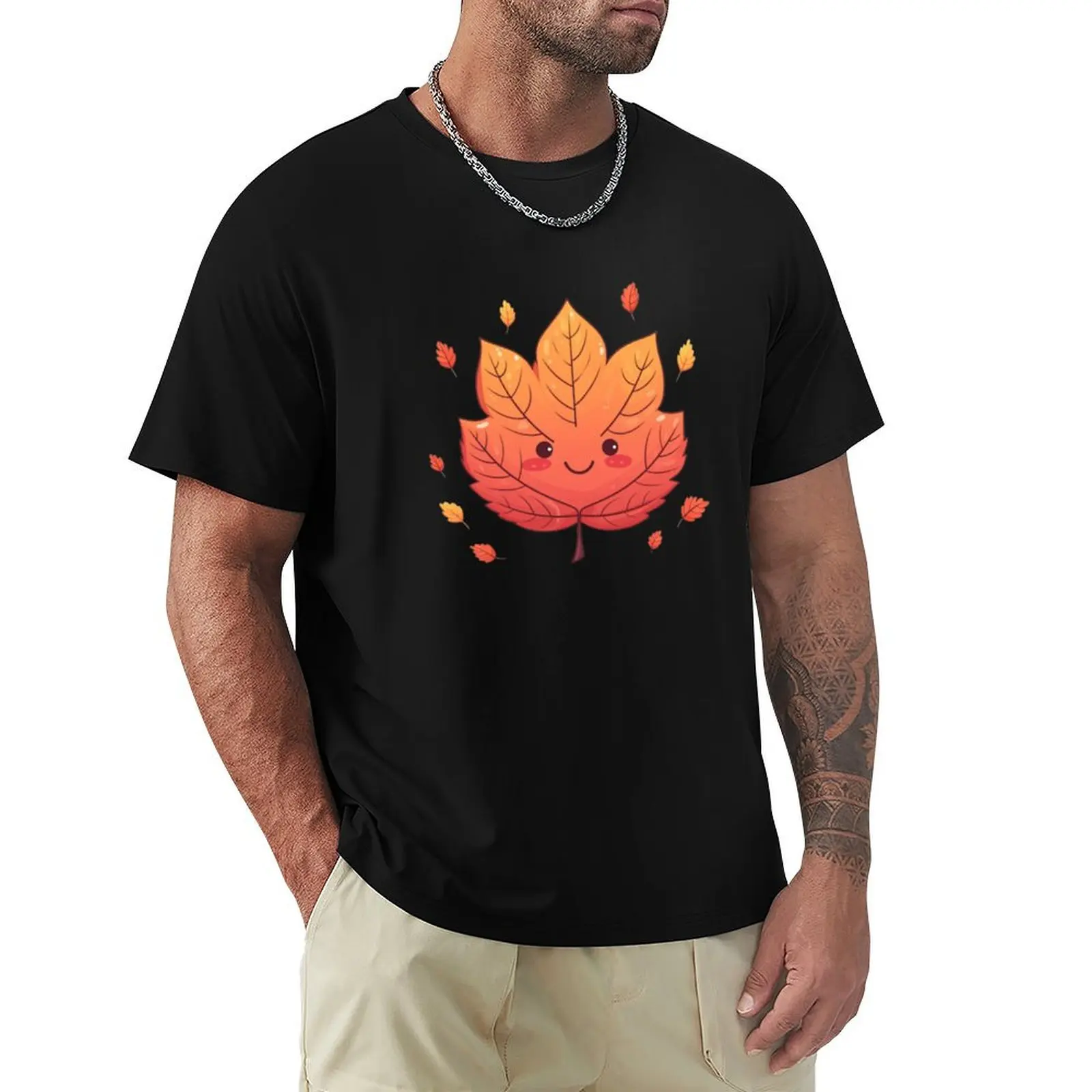 

Smiling Autumn Maple Leaf with Smaller Leaves in the Background T-Shirt anime figures plus sizes anime t shirts Men's t shirts