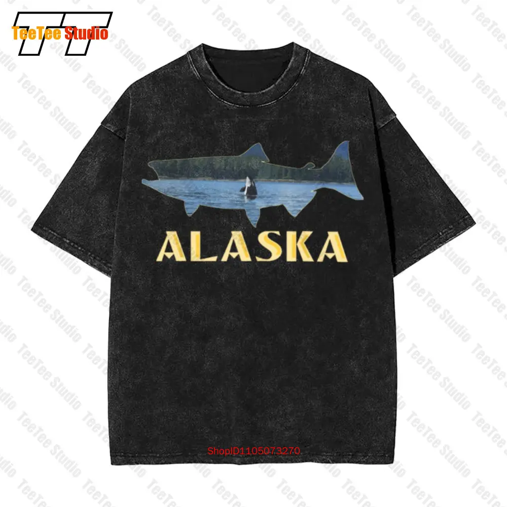 

Alaska King Salmon Fishing Vacation Fisherman Orca Whale Vintage Oversized T-Shirt FOWT