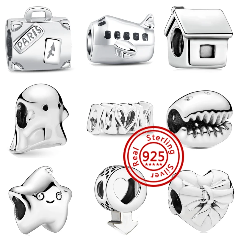

Hot sales Beads 925 Sterling Silver Series Charms Star Shell Aircraft Pendant Beads Fit Bracelet Women DIY Jewelry Gift