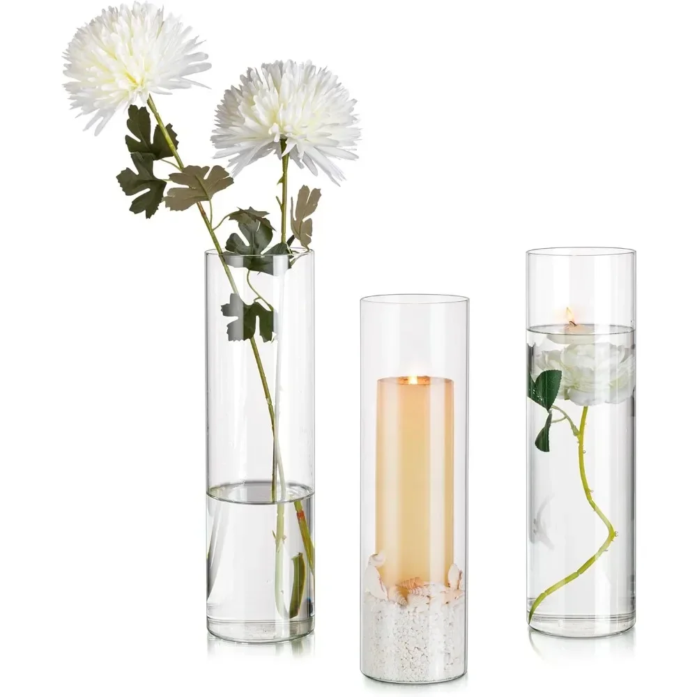 

16in Tall Vase for Flowers Home Decoration Decorative Hurricane Vases for Centerpieces Glass Cylinder Vases Set of 3 Room Decor