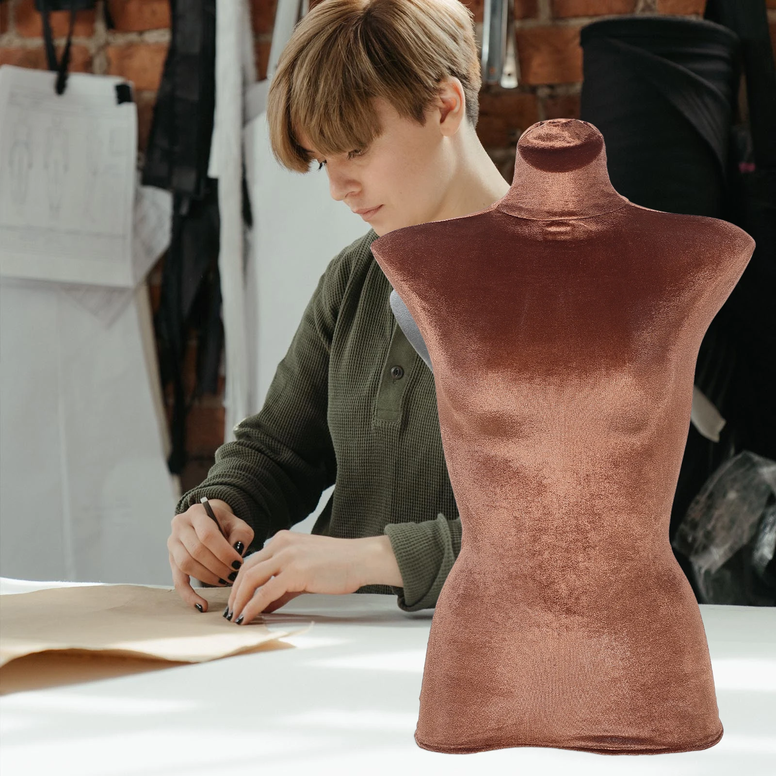 

Fake Models Props Mannequin Cover Stretch Cloth Velour Body Female Fabric Coffee Upper Clothing Display Luxury Soft Comfortable