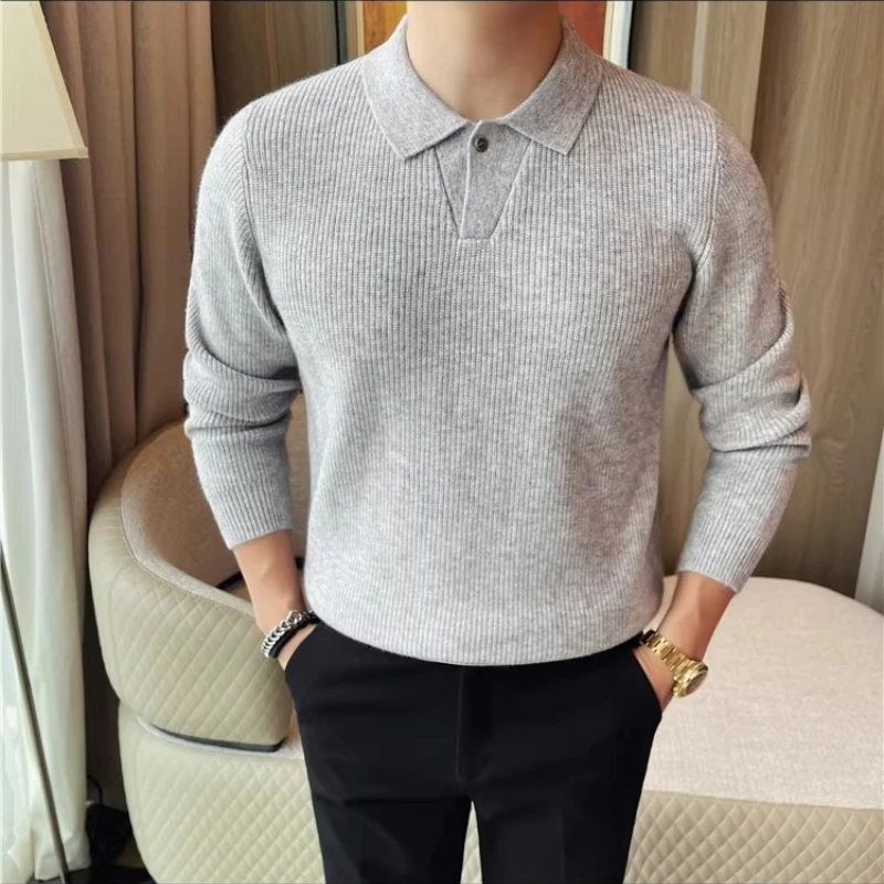 

2025 Autumn Fashion Thick Warm Sweater Men's Long Sleeved Knitted Sweaters Lapel Slim Fit Business Casual Top Knitted Pullovers