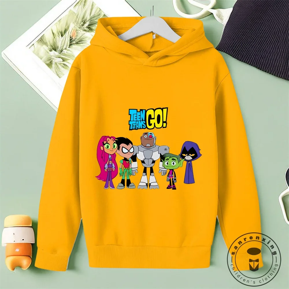 Marvel Comics Teen Titans Go Cartoon Printing Boys Sweatshirts for 2024 Autumn Winter Cotton Children Clothes Long Sleeve Top