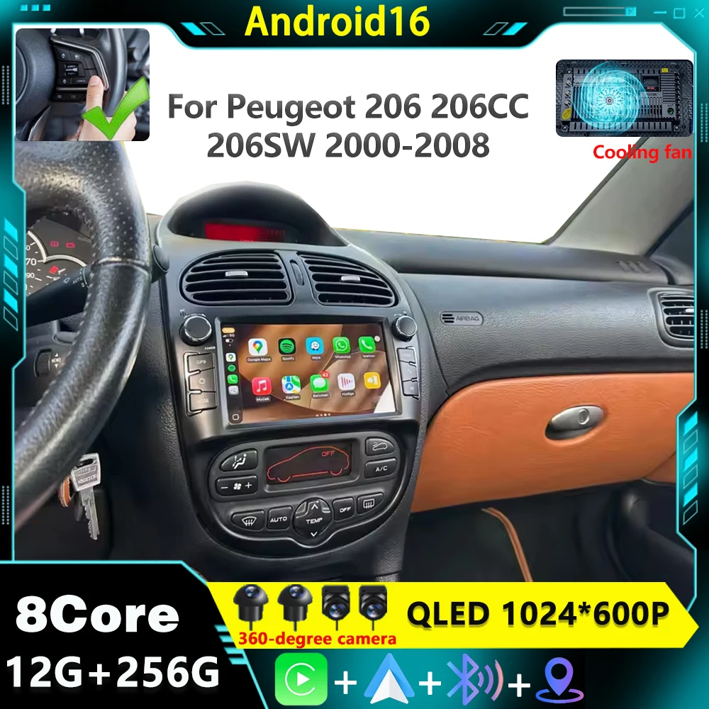 7inch 2Din Android 16 Car Radio For Peugeot 206 206CC 206SW 2000
