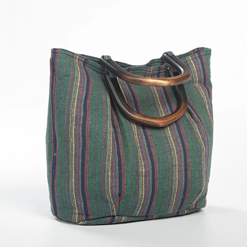 

Thiened Hemp Cotton Handbag Women's Original Artistic oulder Bag Faux Leather Zipper Closure Casual Tote Bag