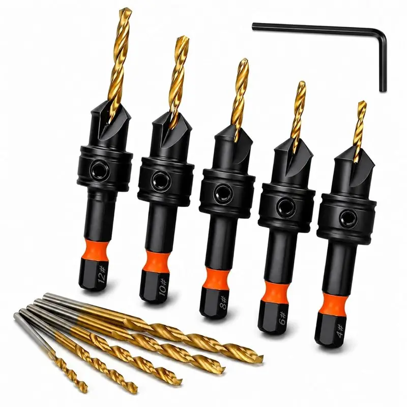ABDJ-HSS Hexagonal Countersunk Drill Bitwoodworking Countersink Drill Bit Set Double Slot Double-Edged Drilling Power Tool Parts