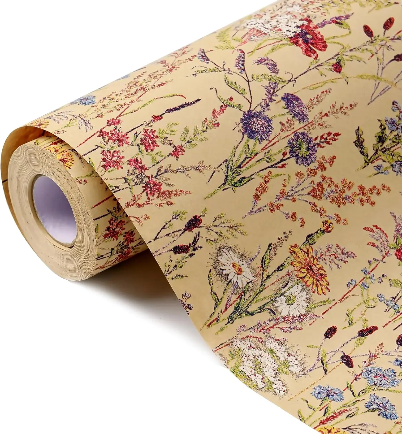 

Wild Flower Wrapping Paper Roll, 17 Inches x 32.8 Feet Kraft Floral Design Wrapping Paper for Women Girls Gifts, Birthdays, Wedd