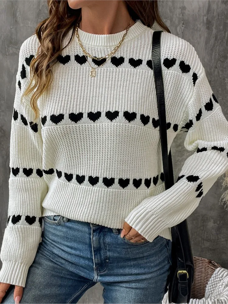 

Women's Clothing Knitted Sweater Sweet Cute Casual Long Sleeve Love All-match Loose Simple Style Pullover Comfortable Commuting