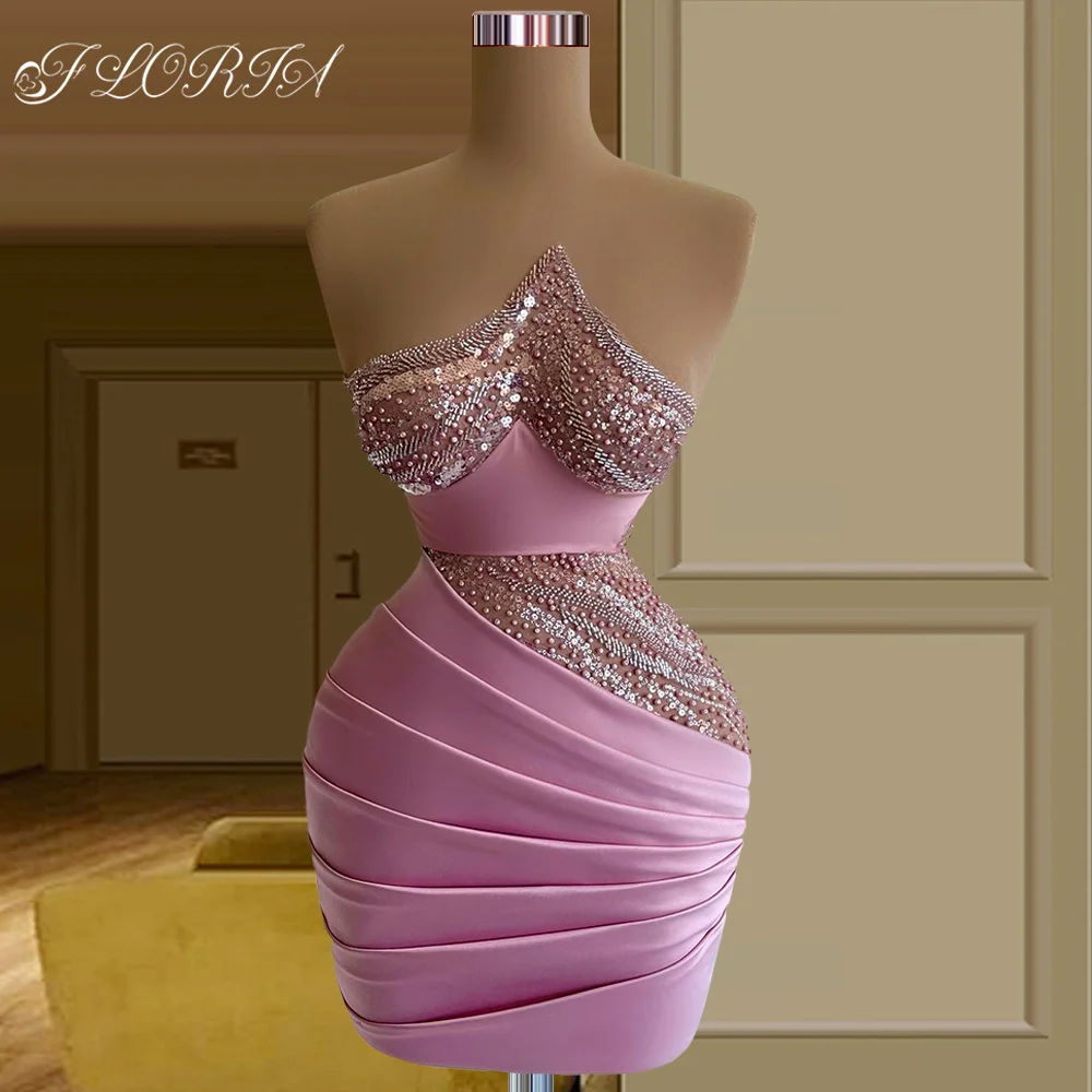 3 Styles Mini Cocktail Dress Satin Sleeveless Luxury Short Prom Gown For Woman 2022 Beading Sequin Sexy Party Dresses