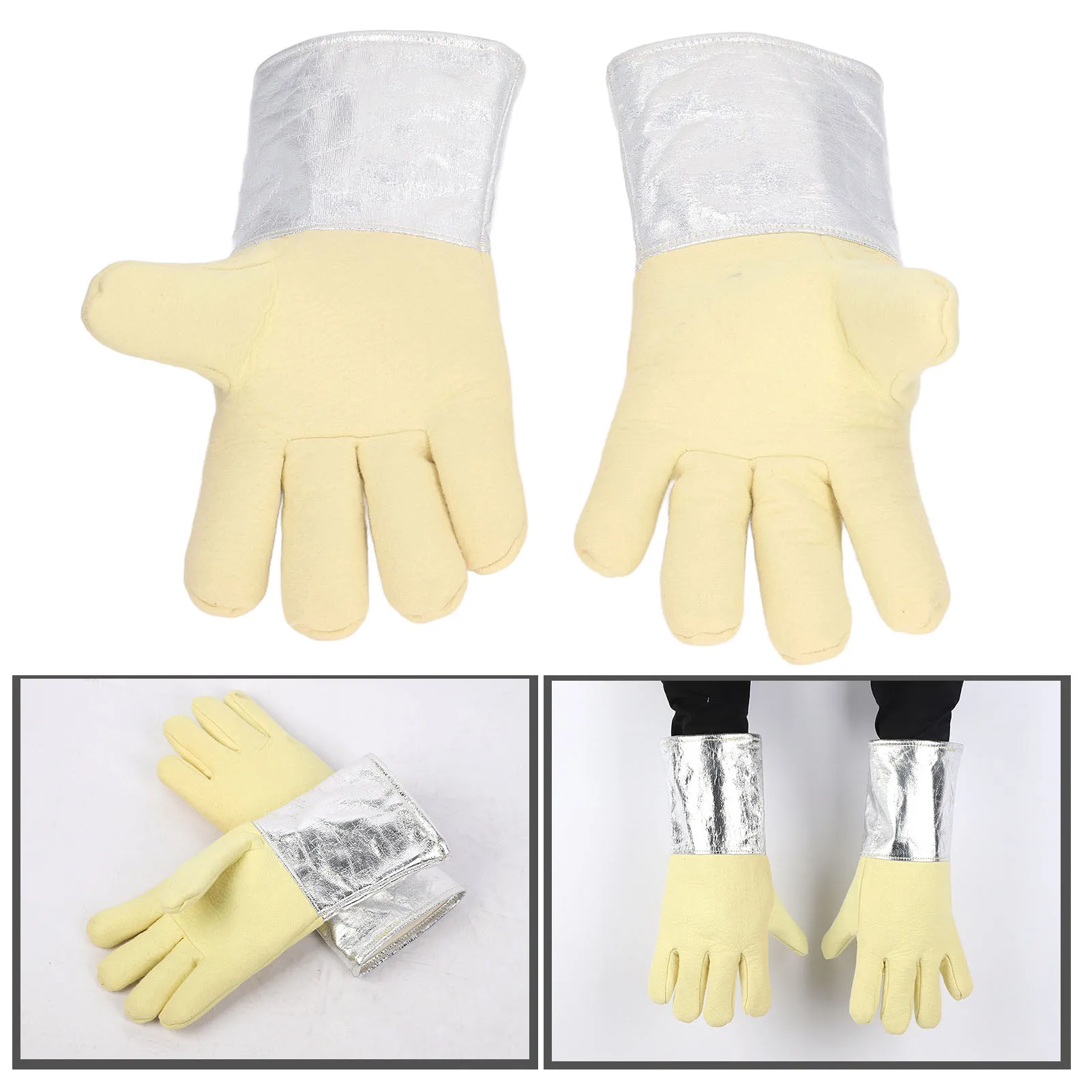 1 Pair Aluminum Foil Gloves High Temp Resistance Heat Insulation Gloves for Industrial Welding Fire Fighting