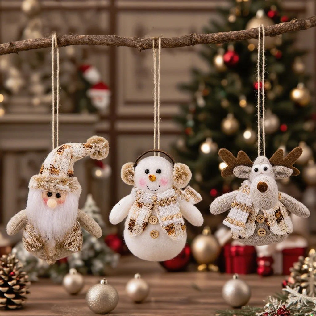 3PCS Christmas Hanging Ornaments Set Santa Snowman Reindeer Pendant, Xmas Tree Decoration Holiday Home Party Decor