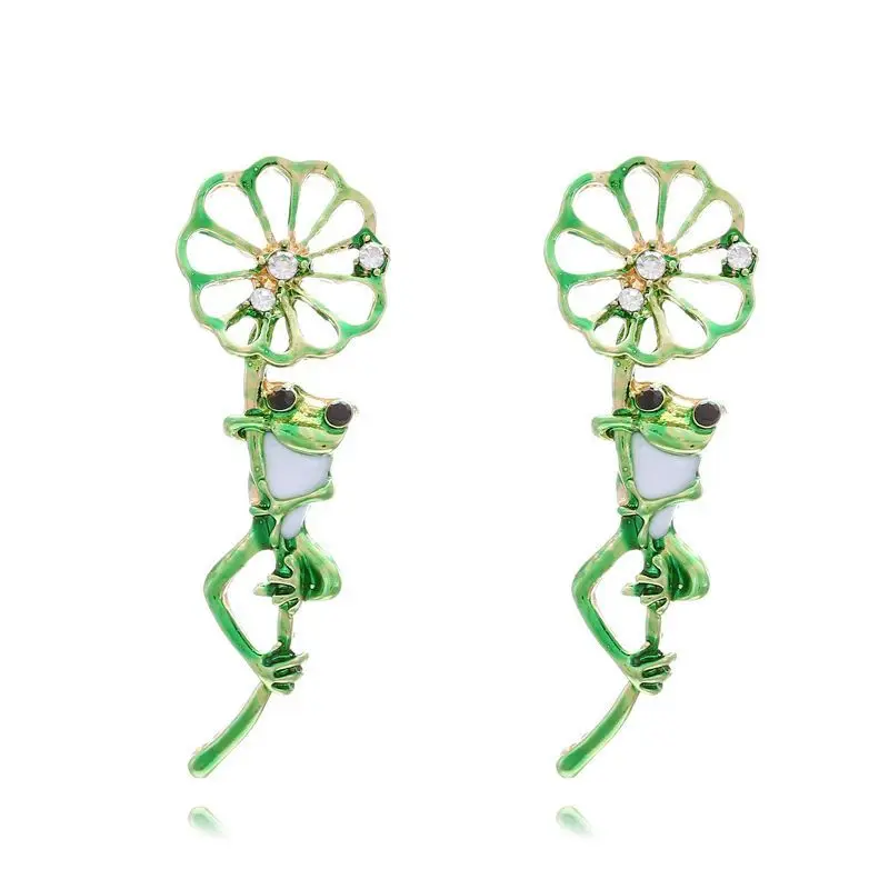 Fun Cute Alloy Flower Frog Earrings Wholesale