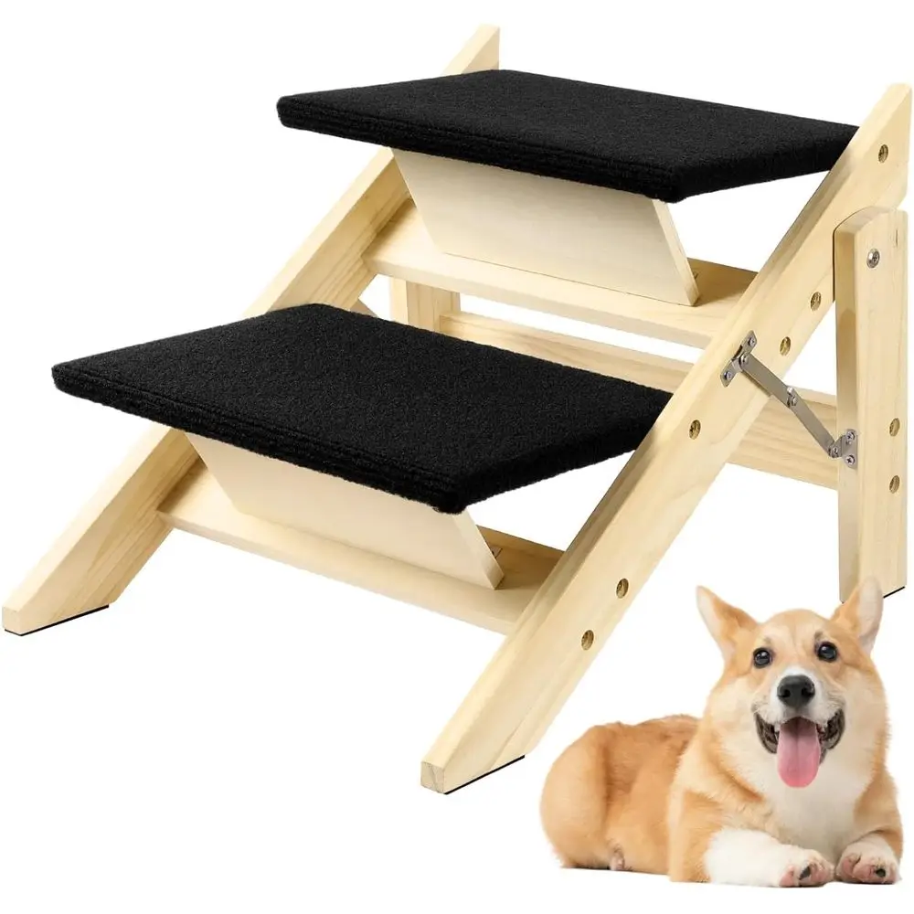 

Premium Wooden 2-Step Pet Stairs for Small to Large Dogs - Easy Assembly, Black