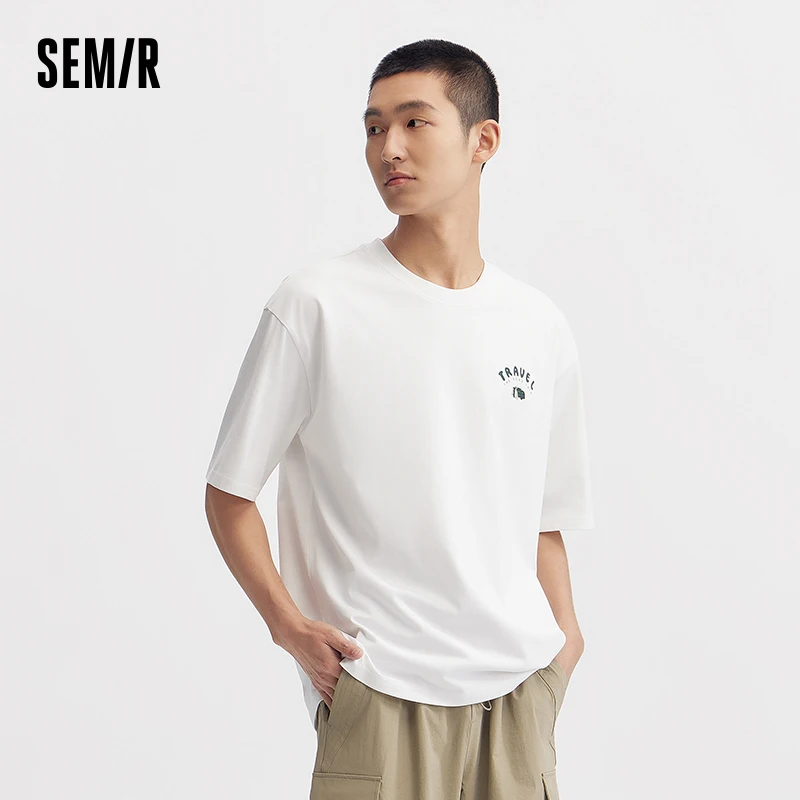 Semir Short-Sleeved T-Shirt Men 2024 Summer New Loose Straight Top Round Neck Knitted Clothing Fashionable Print Trend