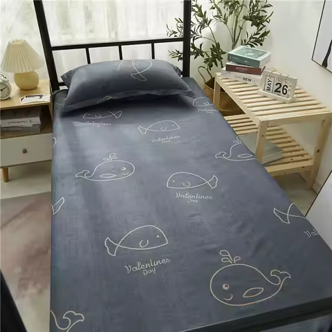 120x210cm Bed Sheet 1pc For Single Bed Modern 100% Polyester Flat Sheets Whale Grid Print Dormitory Home Bed Linens Bedspread