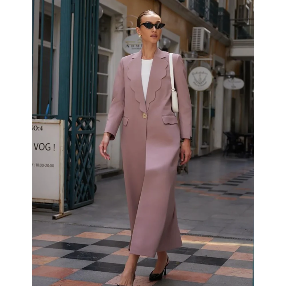 Chaqueta larga ajustada con cuello de encaje para mujer, abrigo de diario, vestido Formal hasta el tobillo, un botón