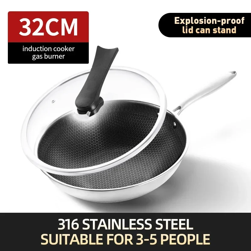 2021 New Kitchen Wok Non Stick Pan Fried Steak Cooking Tools 316 Stainless Steel Frying Pan Induction Cooker Gas Stove General