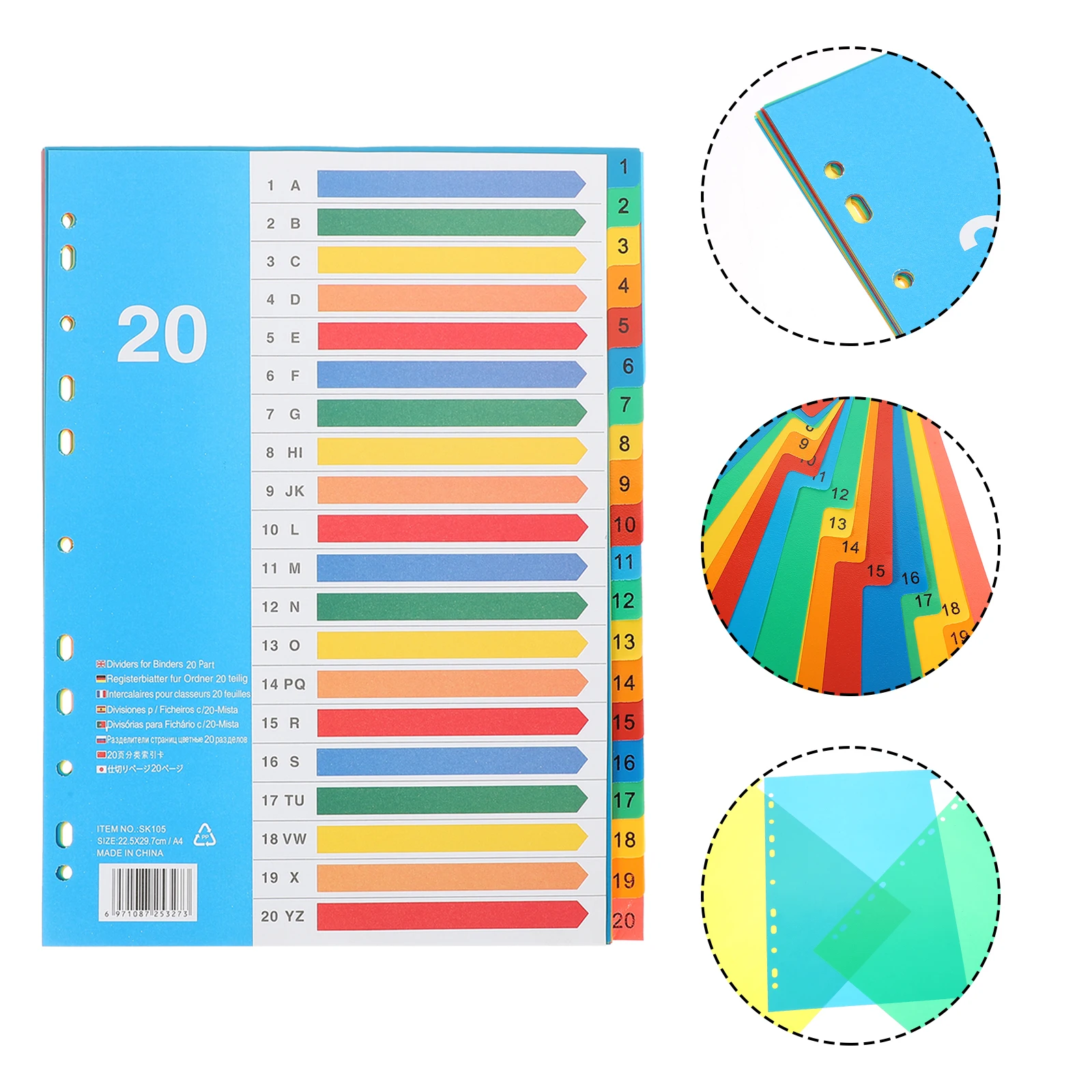 5pcs A4 Folder Inner Core Colorful Tabs Binder Dividers Office Supplies Notebook Accessories Plastic Material