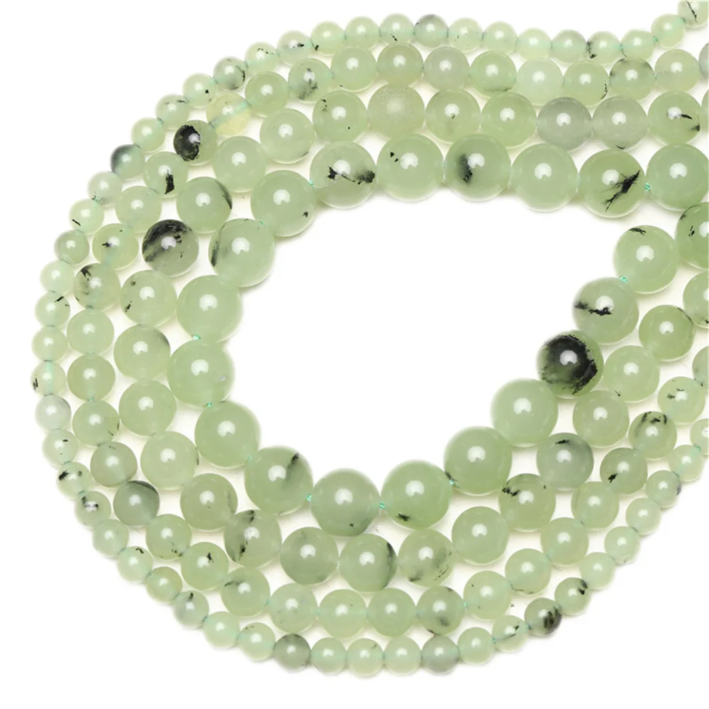 Green Prehnites Natural Stone Beads Round Loose Beads For Bracelet Necklace Jewelry Making DIY Decorative Accessories