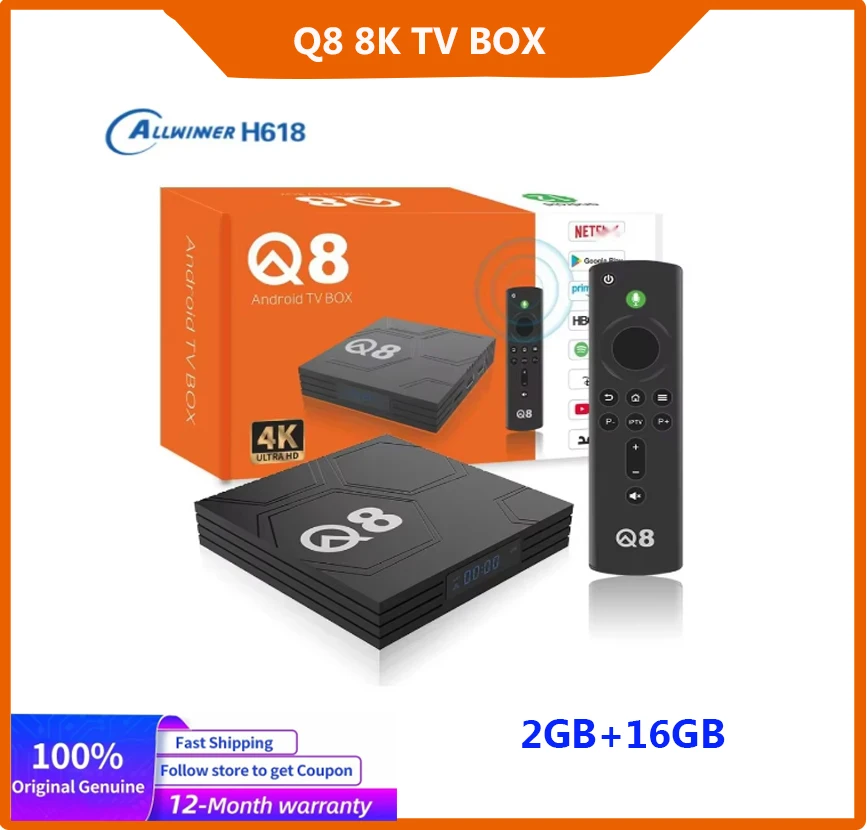 

High-end Q8 smart tv box Allwinner H618 Android 12 BT Voice Remote Control Streaming TV BOX 4K Global Media player TX super 8k