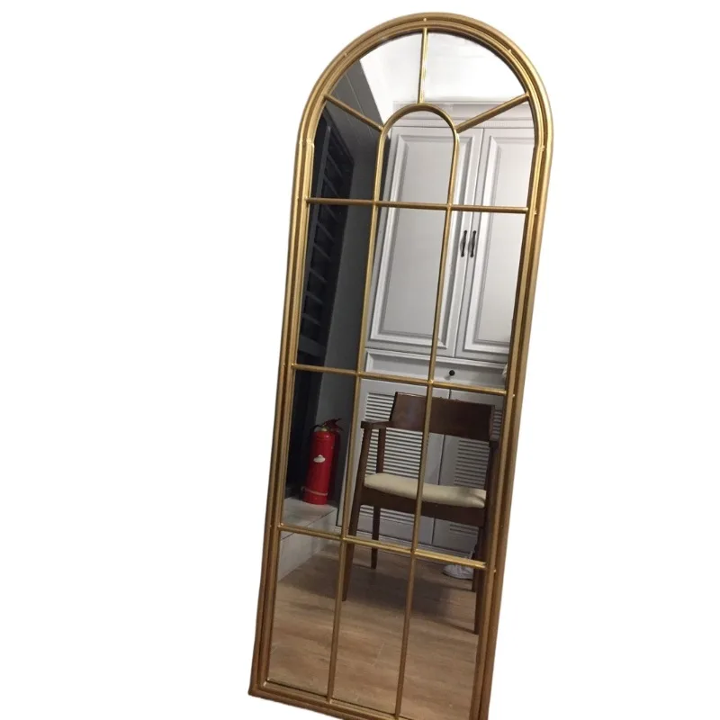 

European retro iron art, wall decorative mirror of home clothing store, floor-to-ceiling full-body mirror, home glass entrance