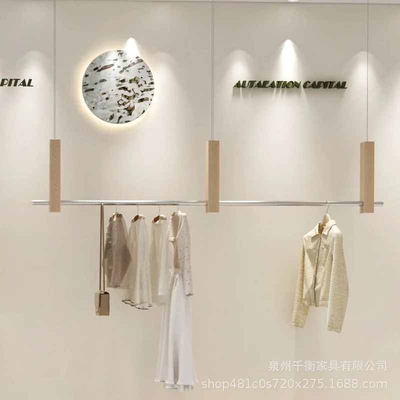 Stainless steel walnut hanging hanger women's clothing store ceiling hanging hanger wire rope display rack clothing store displa