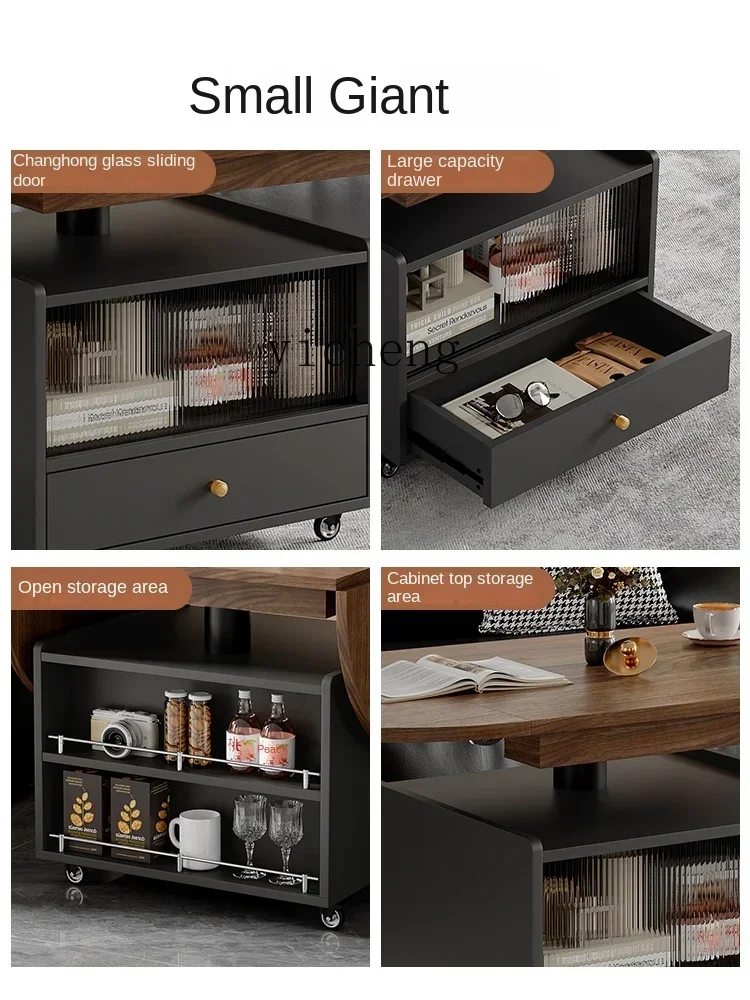 b1 modern simple foldable lifting coffee table dining table  integrated mobile small apartment living room sofa side cabinet