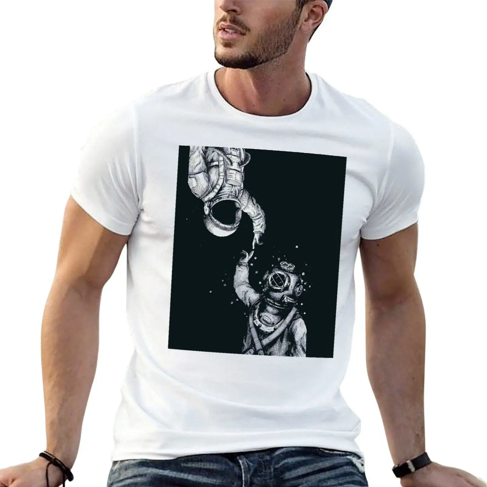 

Astronaut and Diver - Last Frontiers Graphic T-Shirt man t shirts graphic t shirts for man cotton funny T-Shirt