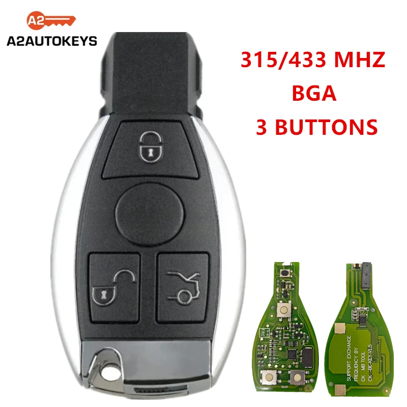 A2AUTOKEYS 3 Buttons 315/433 MHZ Smart Remote Car Key For Mercedes Benz Year 2000+ Supports BGA